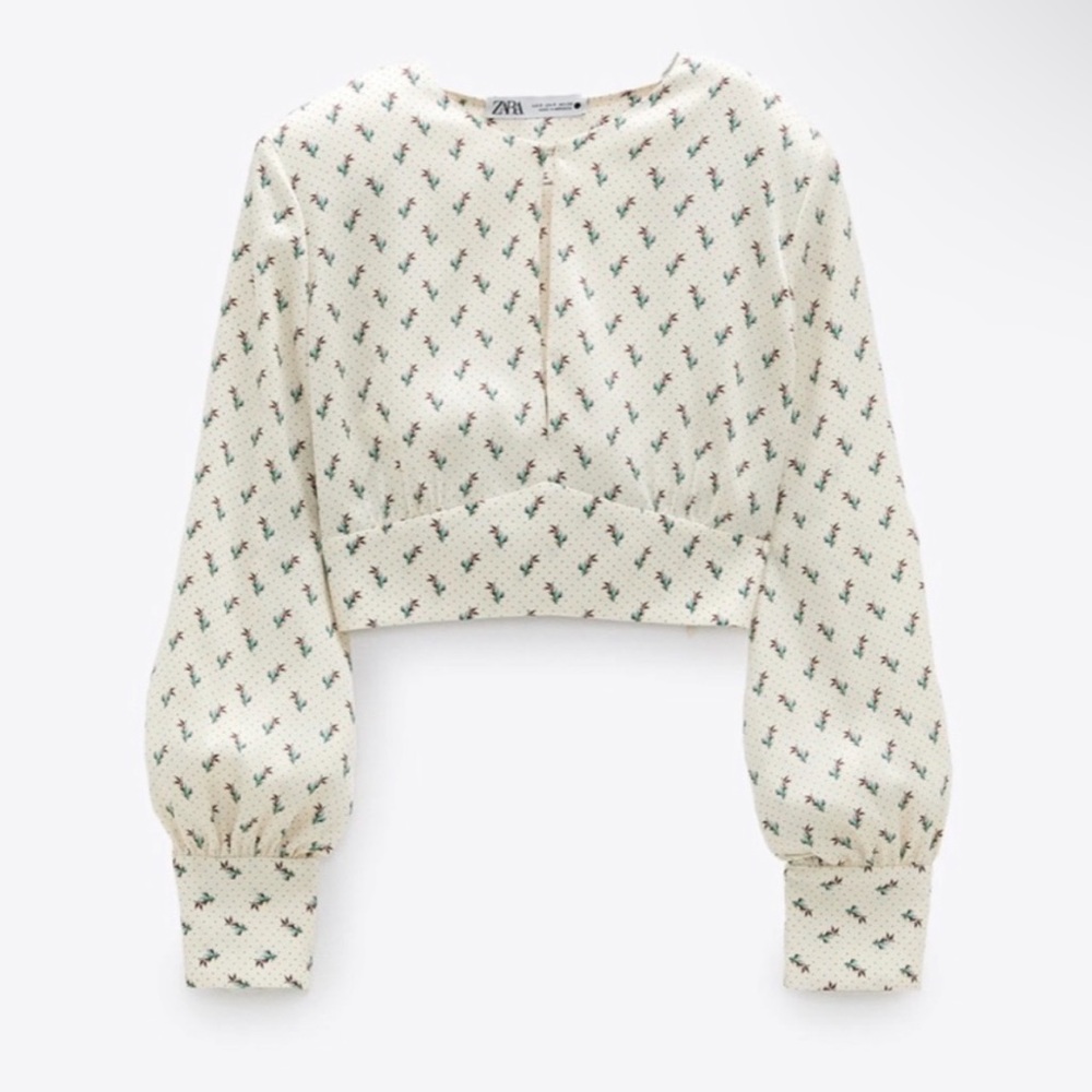 Zara Floral Print Cropped Satin Blouse (M)